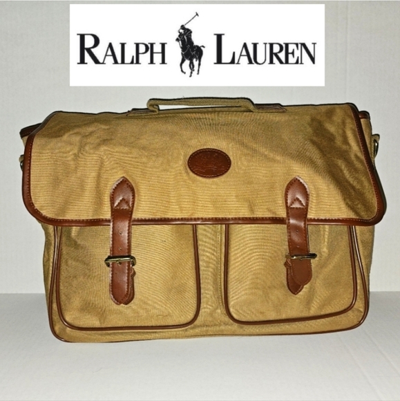 Ralph Lauren Other - Vintage Ralph Lauren Beige Twill & Brown Leather Messenger Bag